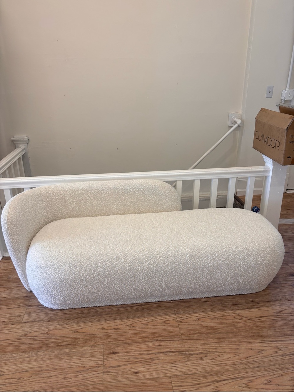 Modern White Bouclé Chaise Lounge with Accent Pillows - Unbranded